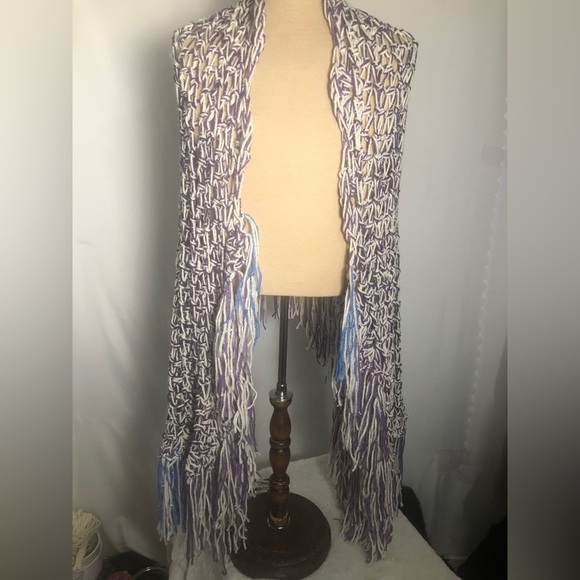 Sweaters - Prayer Shawl. Hand knit. White ,Purple,Blue. NEW.